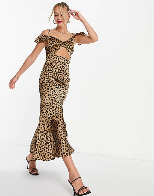 Never Fully Dressed - Robe longue à manche volantée ajourée à imprimé léopard | ASOS