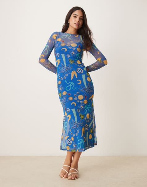 Never Fully Dressed - Robe longue en tulle à imprimé charms - Bleu - view 1