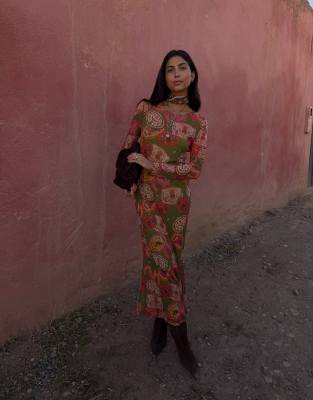 Robe longue en tulle à imprimé western - Olive-Vert 46