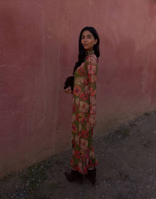 Never Fully Dressed - Robe longue en tulle à imprimé western - Olive, 3 de 4