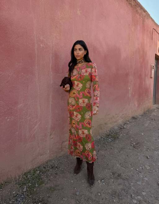 Never Fully Dressed - Robe longue en tulle à imprimé western - Olive, 4 de 4