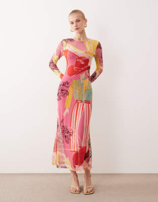 Robe longue en tulle à imprimés Dallas variés-rose 34