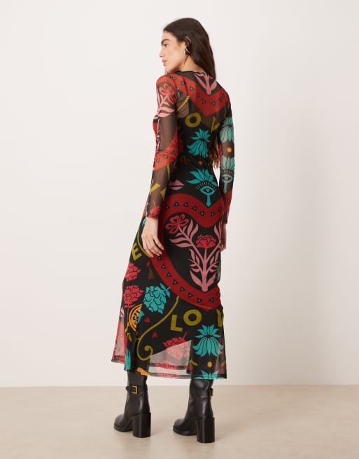 Never Fully Dressed - Robe longue en tulle imprimé abstrait - Couleurs vives, 3 de 4