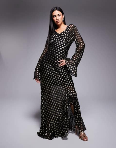 Never Fully Dressed - Robe longueur mollet à volants et motif scintillant - Noir - view 1