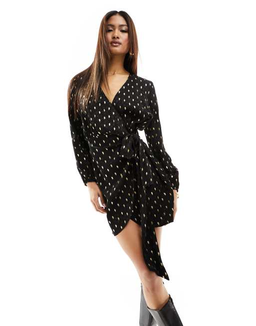 Never Fully Dressed Robe portefeuille courte motif tachet dor Noir