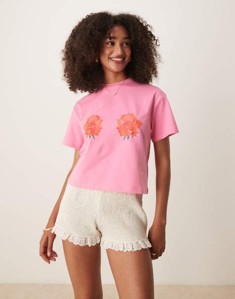 Never Fully Dressed rose print baby tee in pink and red - view 1
