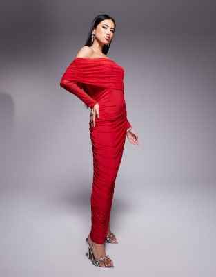 ruched midaxi dress in red