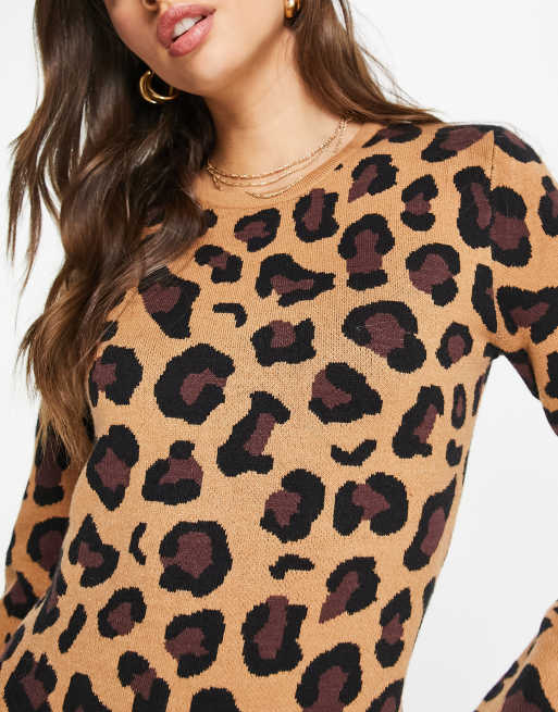 Never Fully Dressed ruffle knit midi dress in leopard print | ASOS