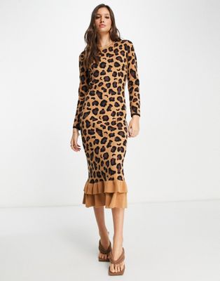Never Fully Dressed ruffle knit midi dress in leopard print