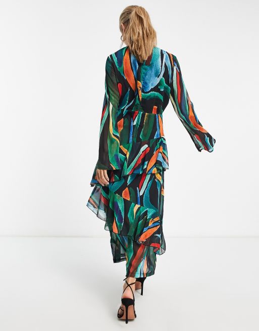 Never Fully Dressed ruffle midaxi dress in abstract print, 3 of 4