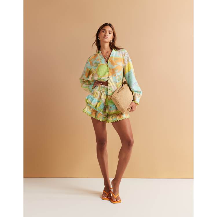 Never Fully Dressed ruffle shorts in mixed bright print