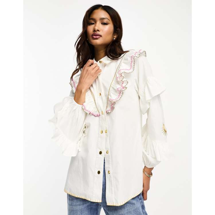 Biscuit Cotton Sateen Lantern Sleeve Blouse - WOMEN Shirts