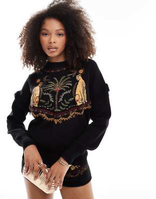 Never Fully Dressed Running Wild Knit Sweater In Black - Part Of A Set In Black