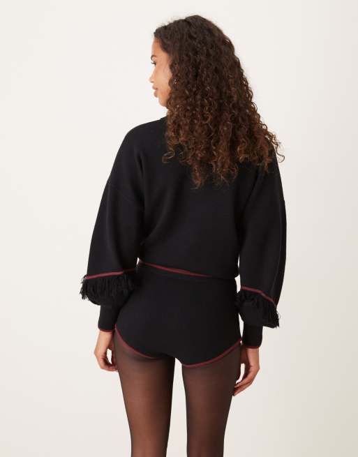 Never Fully Dressed safari embroidered knit hotpants in black - part of a set, 4 of 5