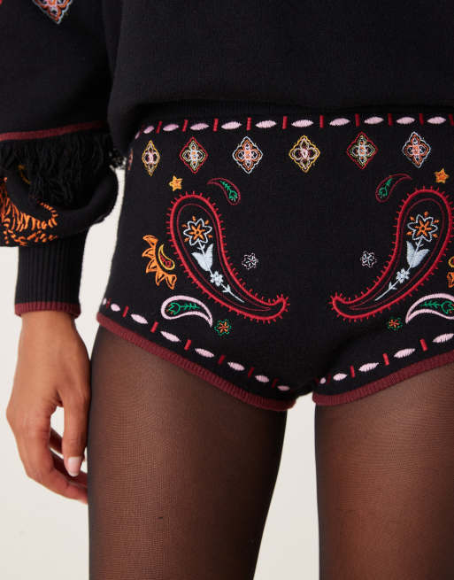 Never Fully Dressed safari embroidered knit hotpants in black - part of a set, 5 of 5