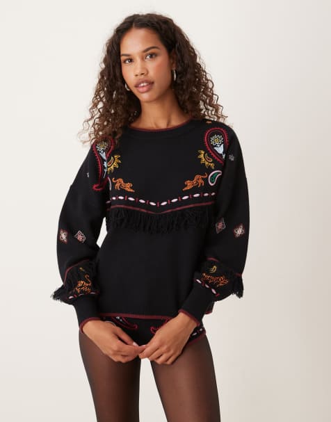 Never Fully Dressed safari embroidered knitted jumper in black (part of a set) - view 1
