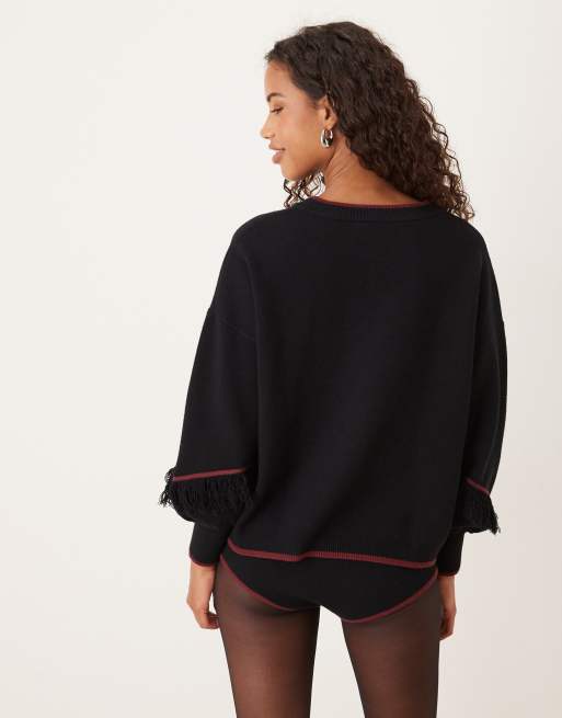 Never Fully Dressed – Safari – Svart, stickad tröja med broderi, del av set, 3 av 4