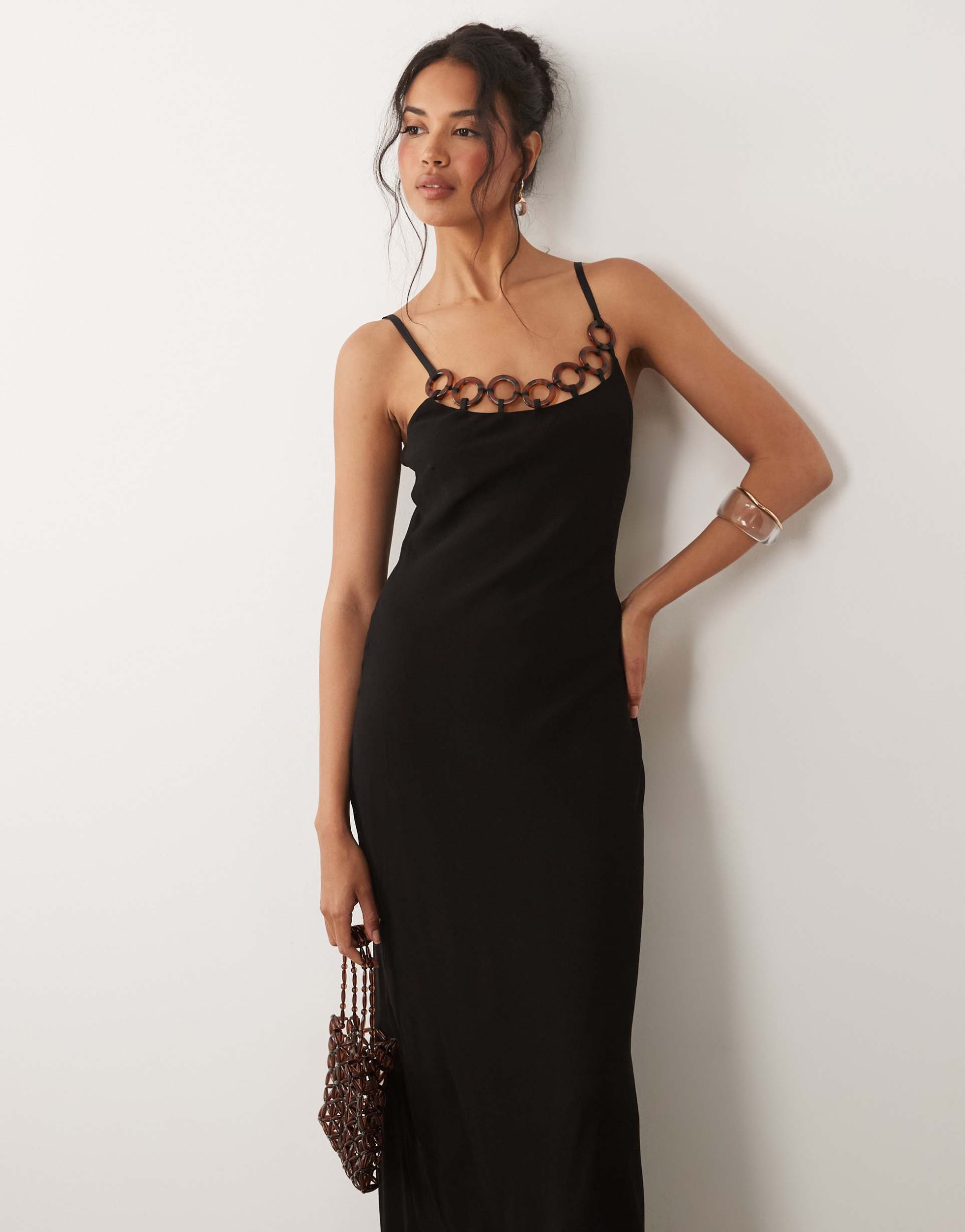 never fully dressed sapna ring detail cami maxi dress in black