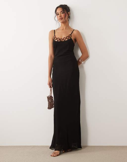 Never Fully Dressed - Sapna - Robe longue à fines bretelles et détail anneaux - Noir, 2 de 4