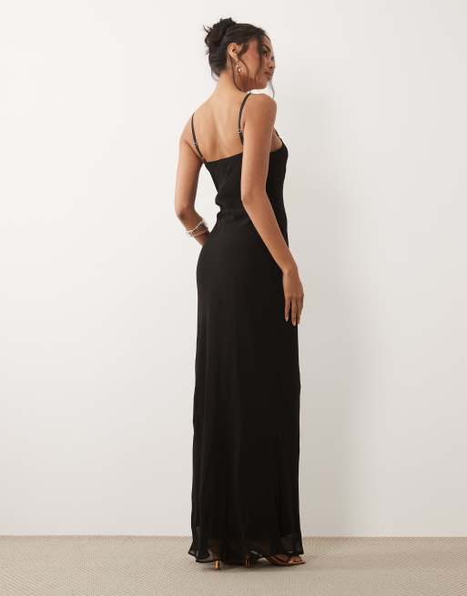 Never Fully Dressed - Sapna - Vestido largo negro de tirantes con detalle de anillas, 4 de 4