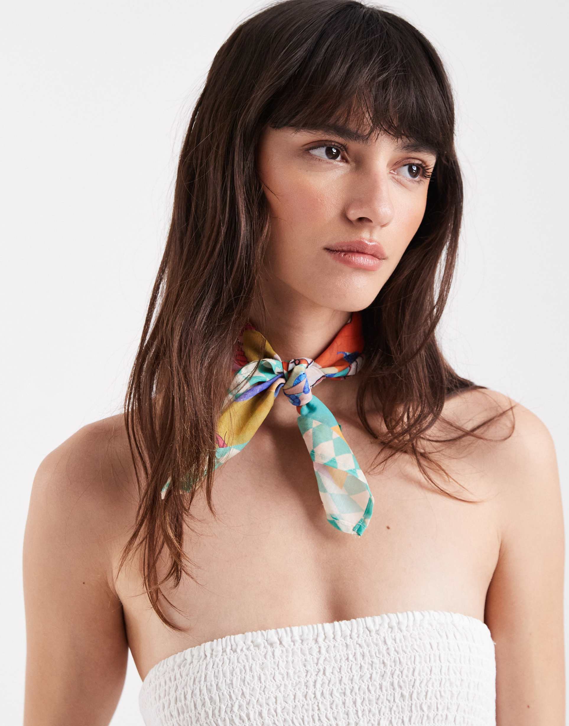 never fully dressed satin bandana scarf in rainbow print