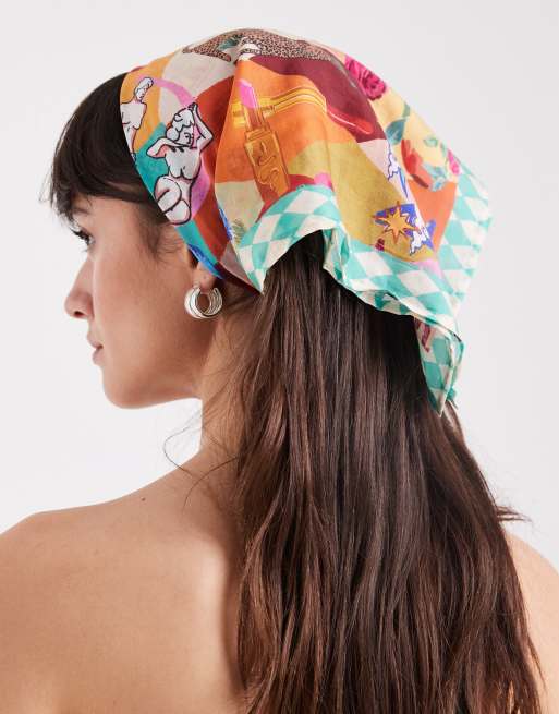 Never Fully Dressed satin bandana scarf in rainbow print, 3 of 3