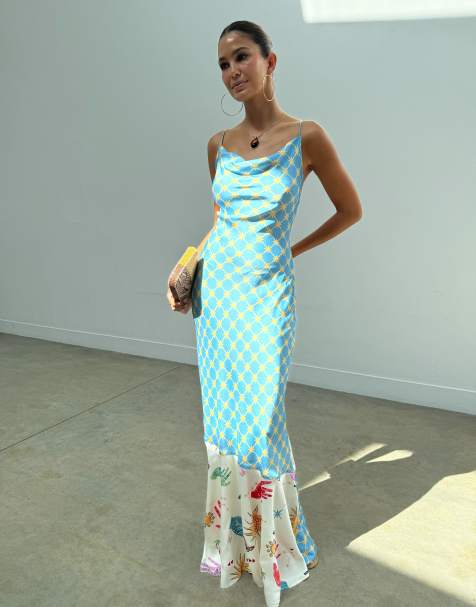 Never Fully Dressed satin cami bias maxi dress in celestial print - view 1