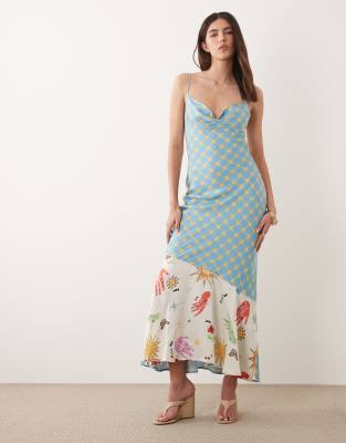 Never Fully Dressed Satin Cami Biase Midi Dress In Multi