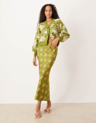 Never Fully Dressed Satin Maxi Skirt Co-ord In Green