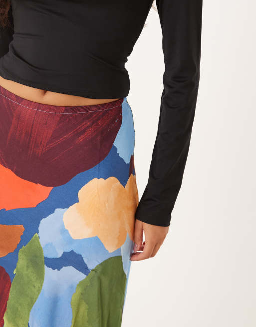 Never Fully Dressed satin maxi skirt in blue abstract print, 5 of 5