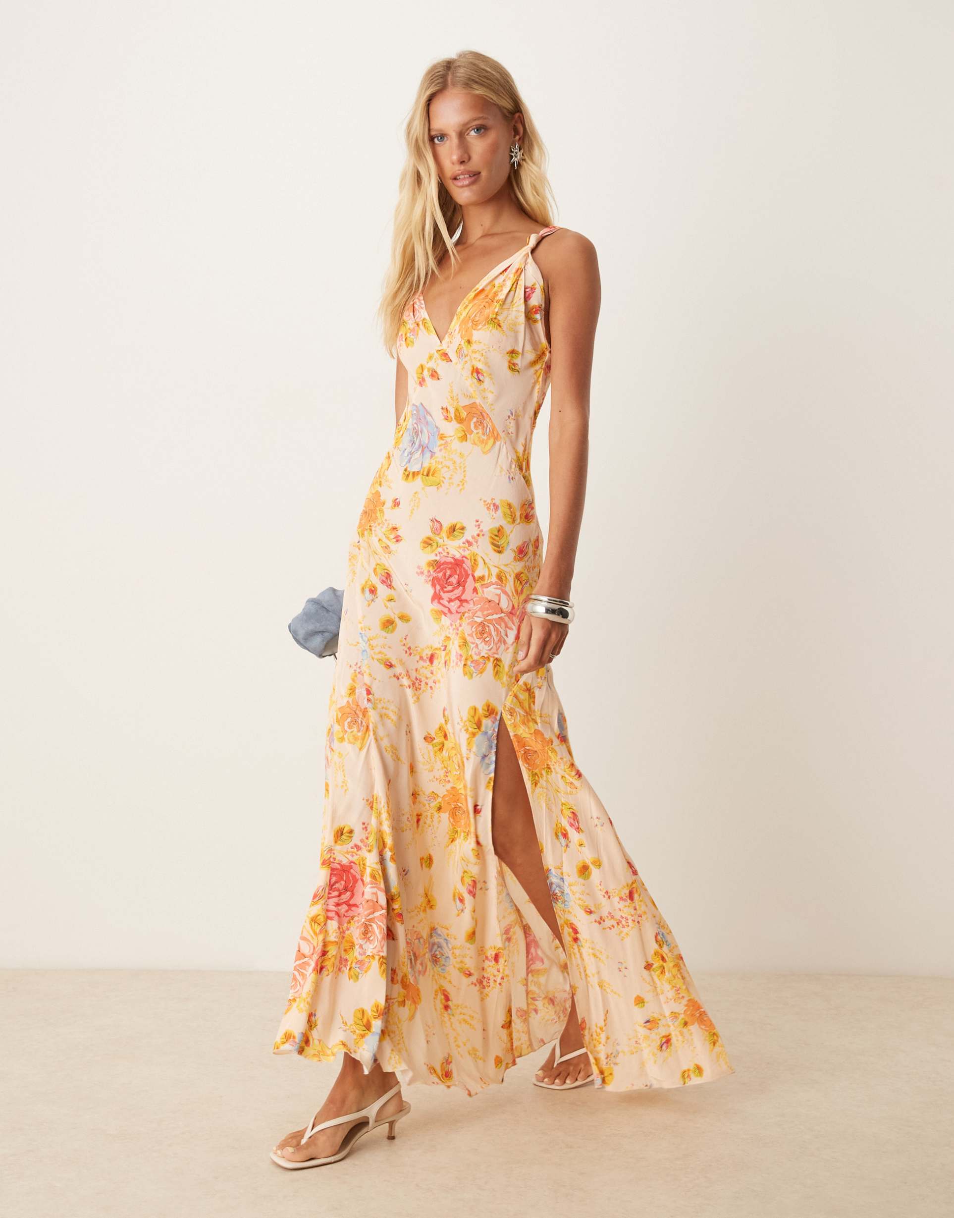 never fully dressed satin maxi slip dress in floral print