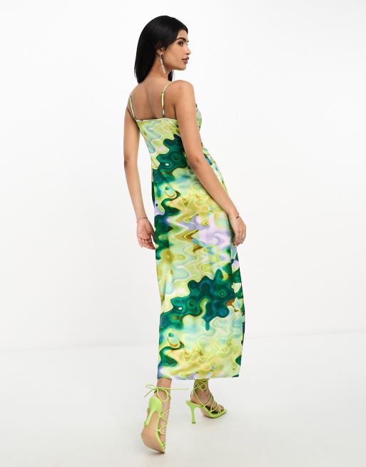 Never Fully Dressed satin midaxi dress in green marble print | ASOS