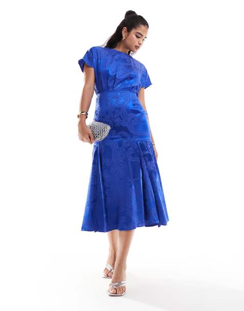 Never Fully Dressed satin midi dress in cobalt blue - view 1