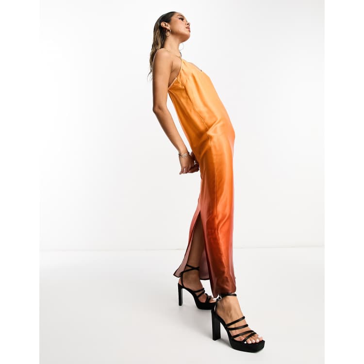 orange ombre maxi dress Never Fully Dressed satin ombre maxi dress in orange