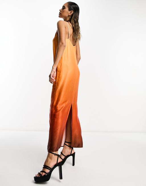 knee length dresses for ladies Pinch Print Button Down Maxi Dress- Orange Multi Large main image 1