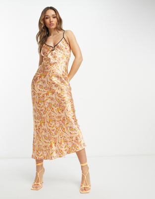 Never Fully Dressed satin slip dress in paisley print-Multi