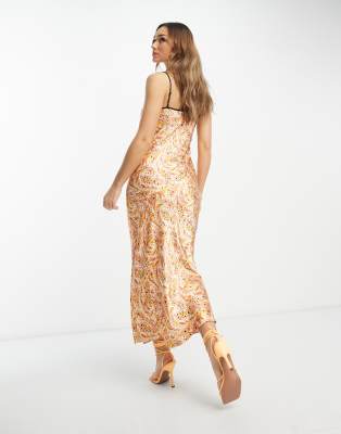 Never Fully Dressed satin slip dress in paisley print