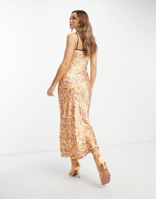 Paisley-print satin dress