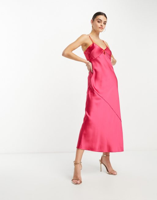 Never Fully Dressed satin slip dress in pink and red