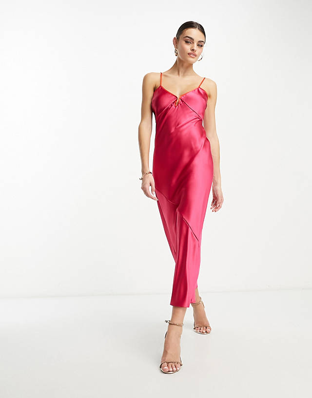 Never Fully Dressed - satin slip dress in pink and red