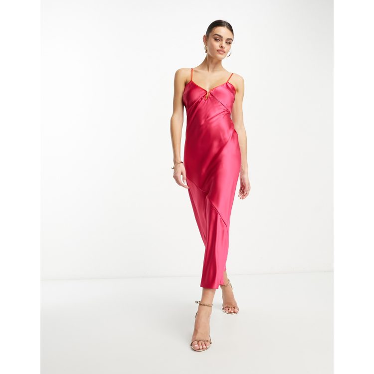 Red satin cheap slip dress