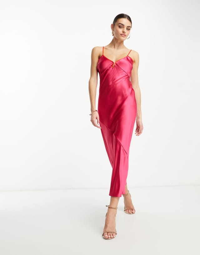 Never Fully Dressed - satin slip dress in pink and red