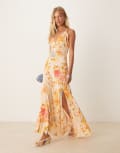 [Never Fully Dressed] Never Fully Dressed satin slip maxi dress in floral print-Pink 14 Floral