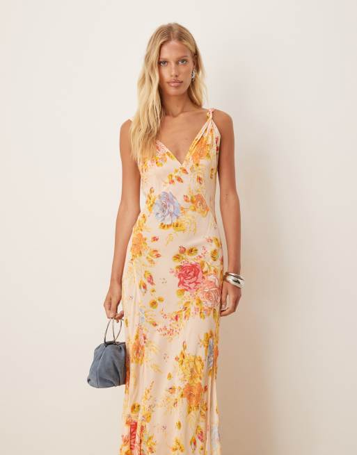 Never Fully Dressed satin slip maxi dress in floral print, 2 of 4
