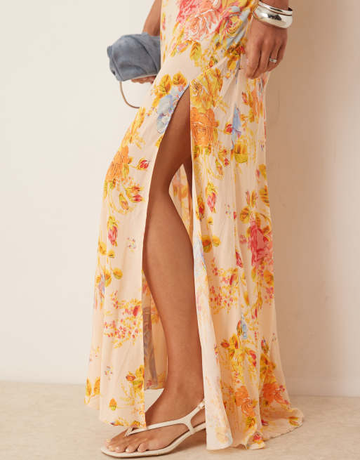 Never Fully Dressed satin slip maxi dress in floral print, 4 of 4