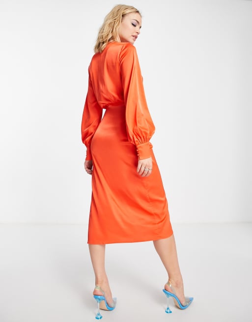 Orange midi sale wrap dress