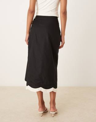 Never Fully Dressed Scallop Contrast Midi Skirt In White