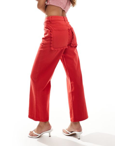 Never Fully Dressed scallop pocket jeans in red - view 1