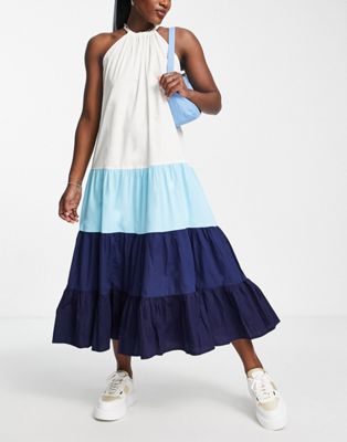 Never Fully Dressed Sea Blues colour block trapeze dress in blue