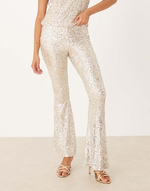 Never Fully Dressed sequin flared pants in silver - part of a set, 4 of 5